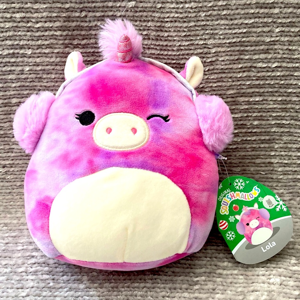 Squishmallows Lola Unicorn Holiday Earmuffs Plush NWT Silver Tag